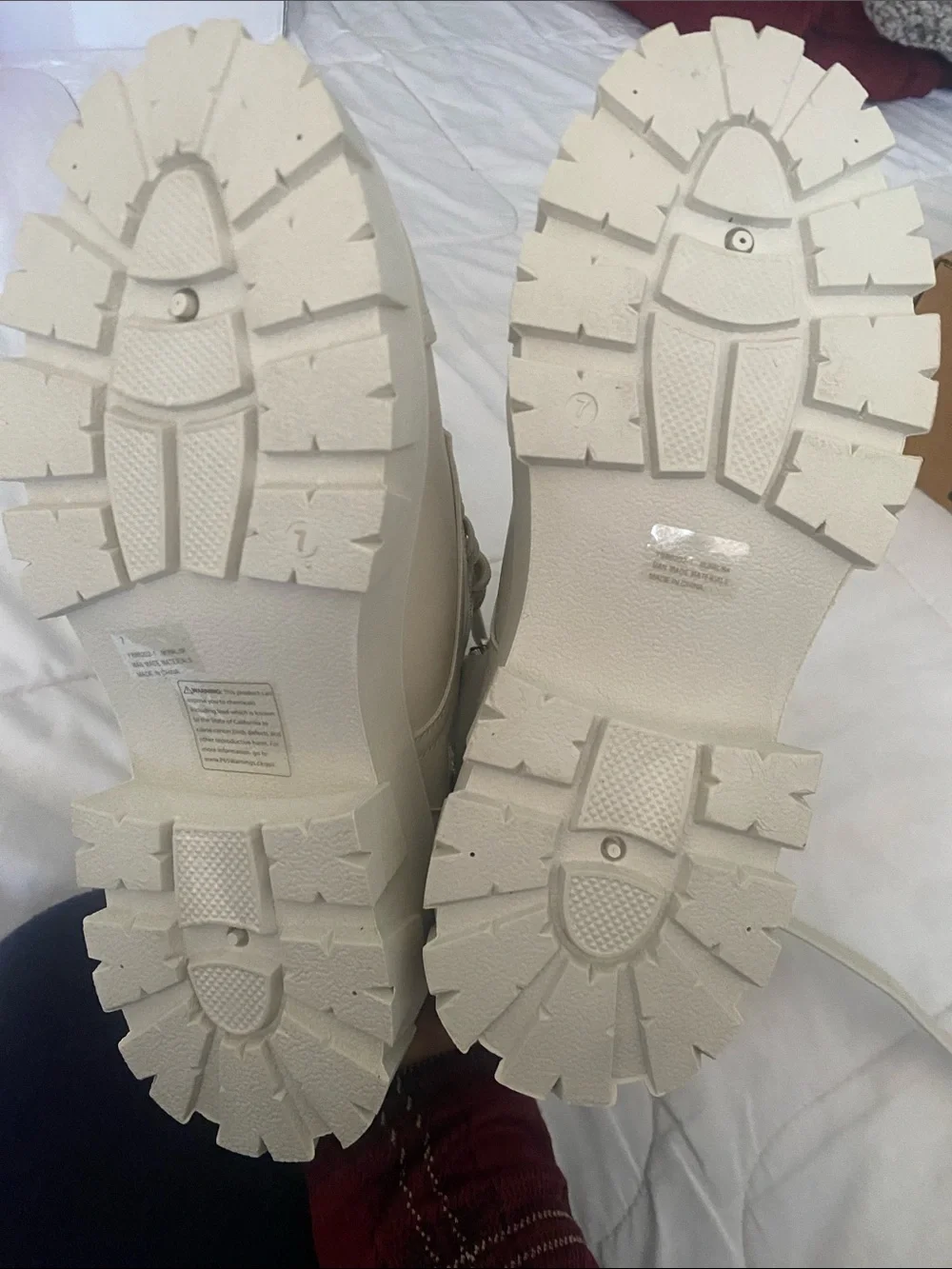 Chunky Lace-Up Combat Boots with Removable Pouch - Cream - Picture 3 of 3